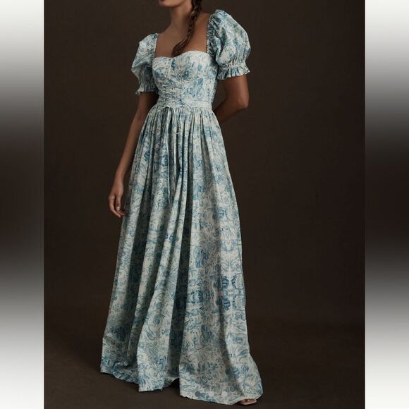 Selkie x Anthropologie The Renaissance Gown In Blue Toile Print - Picture 1 of 14
